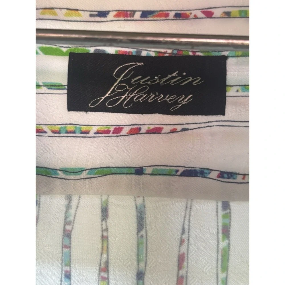 Justin Harvey Shirt Mens XL Long Sleeve Button Unique Flip Cuffs Bussiness Caree - Picture 4 of 13